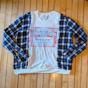 Budweiser White and Blue Flannel Shirt